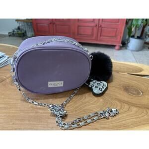 GUCCI Beauty Bag Travel Pouch With Zip Purple Silver Chain New